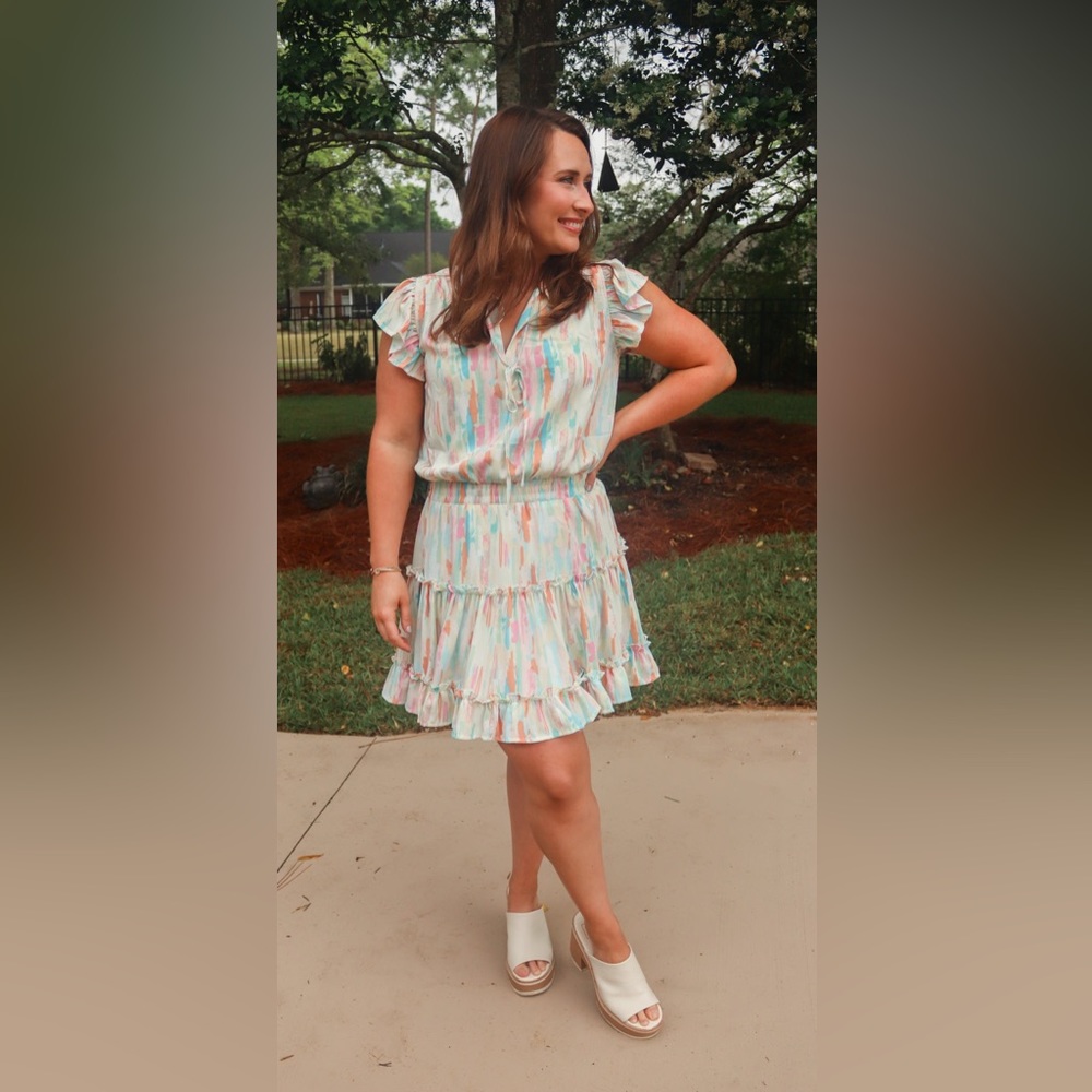 Watercolor print mini dress